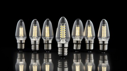 Precisely Arranged Grid of Small LED Light Bulbs Against a Pristine White Background with Ultra Sharp Focus and High Clarity Creating a Minimalist and Futuristic Visual Composition