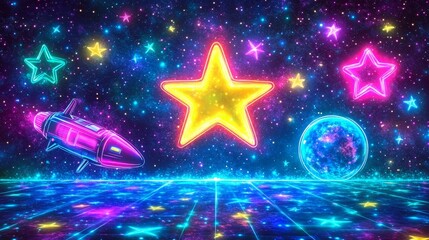 Neon Galaxy Dreamscape Stellar Cosmic Background Illustration