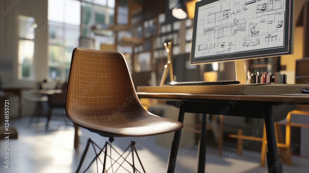 Poster A virtual chair model hovers above a sketch on a designer's worktable, with adjustments made in real-time using a stylus, demonstrating the fusion of traditional and modern design techniques.