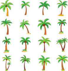 Tropical Palm Trees Collection | Cartoon Style Coconut Trees | Exotic Nature Illustration