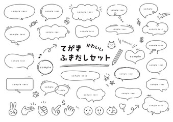 ゆるくてかわいい線画の吹き出しのイラストセット