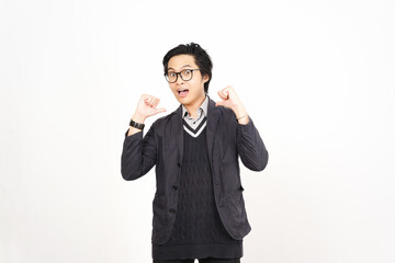 Pointing himself blame me gesture Of Handsome Asian Man Isolated On White Background