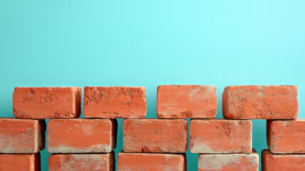 Obraz premium Stacked red bricks against a turquoise wall