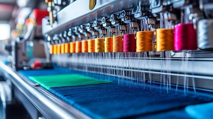 Embroidery machine in factory isolated on a colorful background