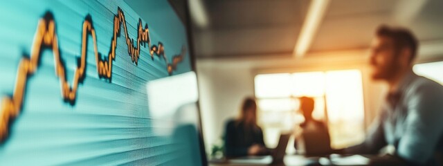 Data Analysis on Computer Screen with Graphs in Modern Office Setting during Team Meeting