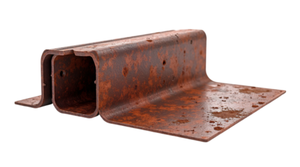 a pair of corroded metal beams, notable for their weathered and rusted appearance. 