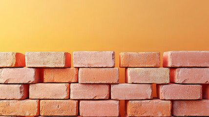 Obraz premium Stacked brick wall against an orange background.