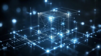 Abstract Digital Network Data Cube Futuristic Technology Blockchain Concept Illustration