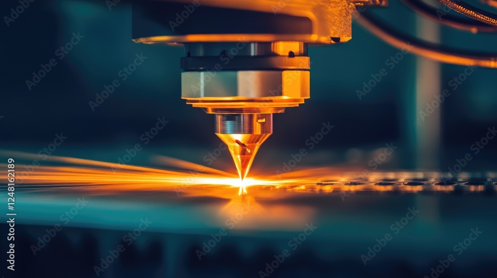 Poster Close-up of material being fed into a CNC machine, symbolizing the precision and rapid processing key to modern engineering strategies in efficient manufacturing.