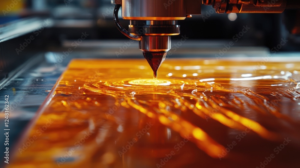Aufkleber Close-up of material being fed into a CNC machine, capturing the speed and precision of processing, a key element of a responsive engineering strategy in modern manufacturing.