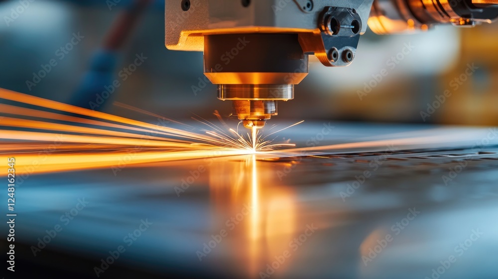 Poster Close-up of material being fed into a CNC machine, capturing the speed and precision of processing, a key element of a responsive engineering strategy in modern manufacturing.