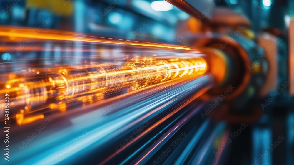 Poster Close-up of material being fed into a CNC machine, capturing the speed and precision of processing, a key element of a responsive engineering strategy in modern manufacturing.