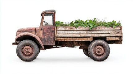 Obraz premium Rusty Vintage Truck With Overgrown Vegetation, Generative AI.