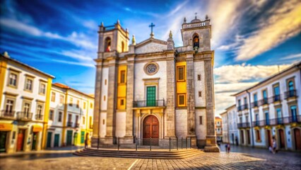 Fototapeta premium Evora's church, a captivating travel destination, showcased in miniature through tilt-shift photography.