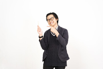 smiling and holding a toothbrush, brushing teeth campaign Of Handsome Asian Man Isolated On White Background