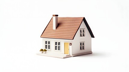 Closeup of a small house model with a  Sold  sticker placed on it isolated on a clean white surface representing a successful real estate transaction and closed property deal