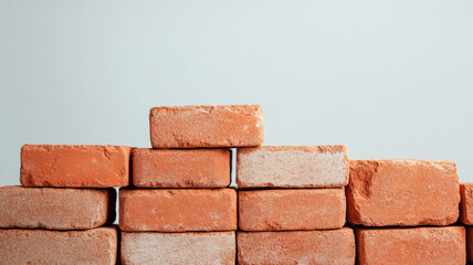 Obraz premium Stack of red bricks against a light background.