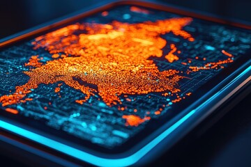 Visualizing data trends europe digital map technology urban environment close-up data analytics