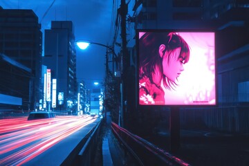 Billboard mockup positioned on a roadside, with passing cars blurred in motion.