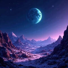 Moon base cityscape, wide shot, alien landscape, craters, stars, habitat