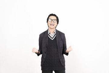 Yes Joyful and Celebrating Success Of Handsome Asian Man Isolated On White Background
