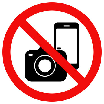 No recording or photography prohibited sign. No camera or mobile phone sign icon. Flat style vector illustration editable isolated design.