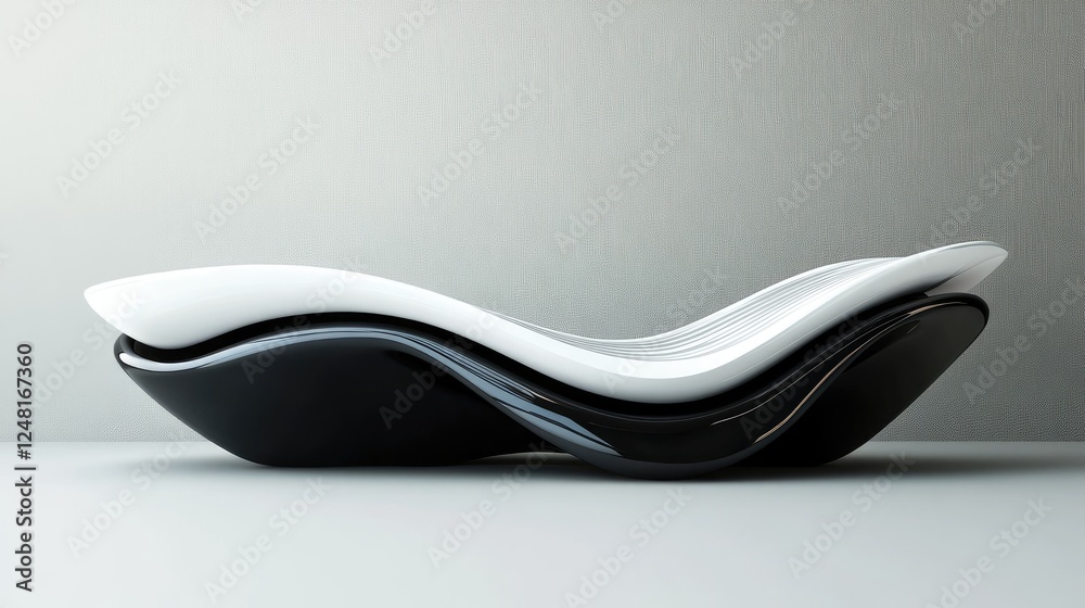 Poster Sleek and futuristic obsidian podium with smooth white wavy lines, perfect for an empty product display.