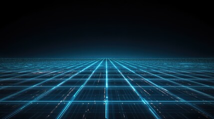 Futuristic Digital Landscape with Grid Lines and Neon Lights