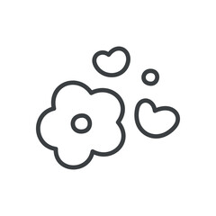 Cute flower and hearts icon. Hand drawn illustration of a yellow flower head with little hearts isolated on a white background. Vector 10 EPS.