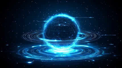 Obraz premium Abstract Futuristic Energy Sphere Glowing Blue Digital Particles Technology Background