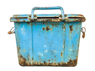 Rusty Teal Metal Bucket Vintage Weathered Pail Isolated on White.