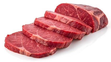 Fototapeta premium Fresh Raw Beef Slices Vibrant Red Color & Marbled Texture V6