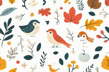 Seamless seasonal patterns showcasing the essence of spring, summer, autumn, and winter in a flat vector style.