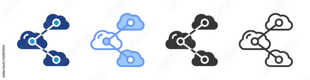 Poster Multicloud environment icon set multiple style collection