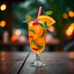 Refreshing Summer Cocktail on a Wooden Table	