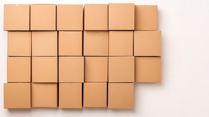 A neatly arranged display of cardboard boxes on a clean white background, ideal for packaging concepts