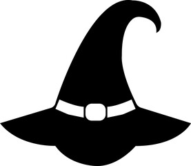 Halloween witch hat icon.Doodle icon of witch hat for Halloween and Christmas.Wizard hat isolated. Design element, accessory for Halloween celebration. Vector illustration.Halloween party costume hat.