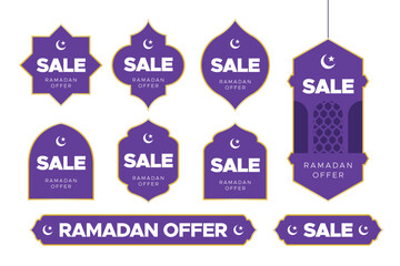 Set of Ramadan Sale Labels. Eid Offer Discount Tag Collection, discount, mega and Big sale, special offer. Vector illustration