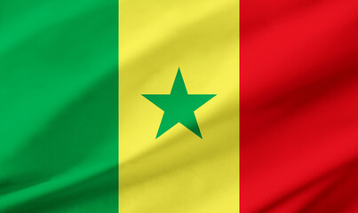Senegal flag background with waving fabric texture