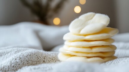 Yellow cotton pads that are light and fluffy sit close by