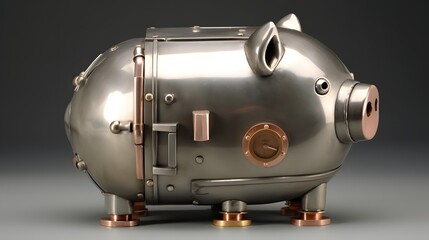 A piggy bank designed like a secure safe vault symbolizing the protection and growth of personal finances savings and overall wealth accumulation placed on a clean white surface
