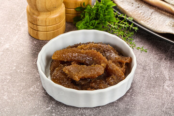 Herring roe snack in the plate