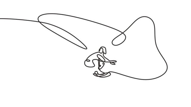 Continuous line drawing animation of man surfing. A man surfing on the sea minimalism style animation video