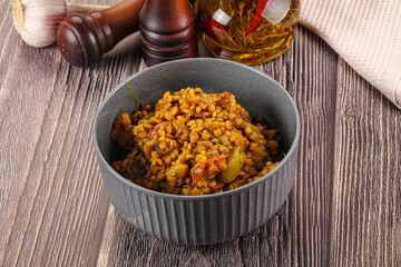 Vegan garnish - lentil with vegetables