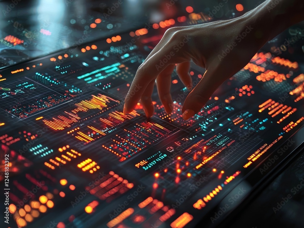 Poster futuristic ai powered analytics presentation with glowing visuals and dynamic charts