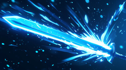 Fototapeta premium Sword attack, slash and cut effect. Blue flash of weapon motion, punch and fast hit light effects for game animation isolated on black background, vector cartoon illustration