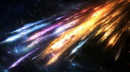 Realistic set of falling comets with speed trails. Vector cartoon illustration of meteor, asteroid or star flying down with colorful sparkling tail isolated on transparent background. Meteorite shower