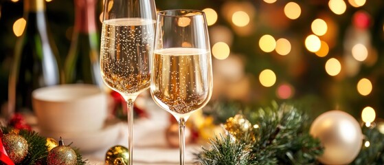 Festive celebration with sparkling drinks and holiday decor