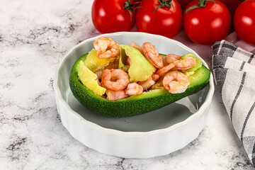 Dietary avocado cut with prawn