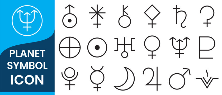 Planet symbol.  Zodiac and astrology symbols of the planets. Signs and symbols of planets, celestial. Esotericism and astrology.